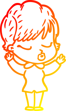 Bir insan tarafından çizilmiş gözleri olan çizgi film kadını çizimi.