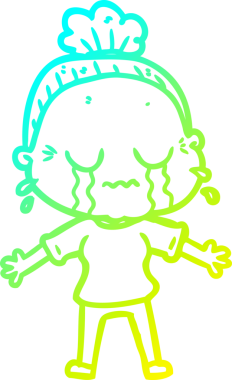 Bir insan tarafından çizilmiş ağlayan yaşlı bir kadının soğuk çizgi çizimi.