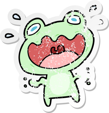 Bir insan tarafından çizilmiş bir kurbağanın sıkıntılı çıkartması.