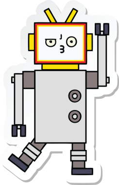 Bir insan tarafından çizilmiş şirin çizgi film robotunun çıkartması.