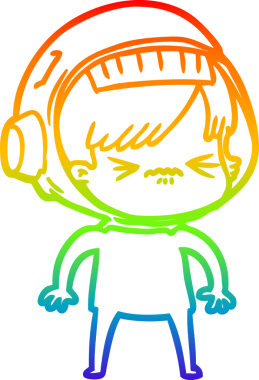 Gökkuşağı gradyan çizgi çizimi bir insan tarafından çizilmiş astronot bir kadın.