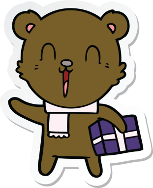 Bir insan tarafından çizilmiş mutlu çizgi film ayısının çıkartması.