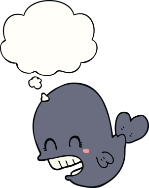 Bir insan tarafından çizilmiş düşünce baloncuklu çizgi film balinası