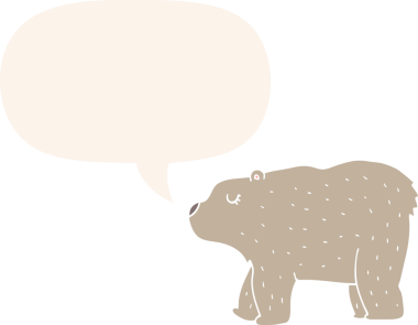 Bir insan tarafından çizilmiş eski tarz konuşma baloncuğu olan çizgi film ayısı.