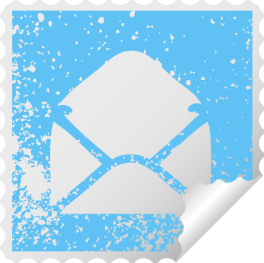 Bir insan tarafından çizilmiş kağıt bir zarfın kare soyma etiketi.