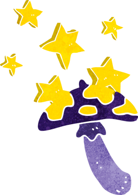 Bir insan tarafından çizilmiş sihirli mantar taburesi.