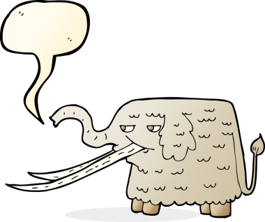 Bir insan tarafından çizilmiş konuşma baloncuklu mamut çizgi filmi.