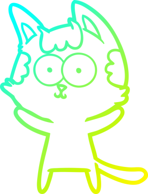 Bir insan tarafından çizilmiş mutlu çizgi film kedisinin soğuk gradyan çizgisi.