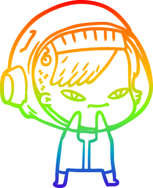 Gökkuşağı gradyan çizgi çizimi bir insan tarafından çizilmiş astronot bir kadın.