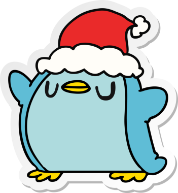 Bir insan tarafından çizilmiş kawaii pengueninin el çizimi Noel çıkartması.