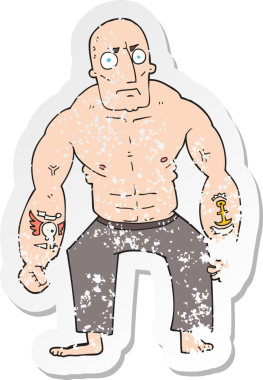 Bir insan tarafından çizilmiş sert bir adamın karikatür yapıştırması.