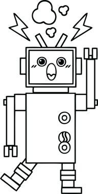 Bir insan tarafından çizilmiş bozuk bir robotun çizgi çizimi