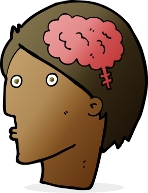 Bir insan tarafından çizilmiş beyin sembolü olan çizgi film adamı.