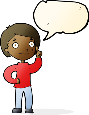 Bir insan tarafından çizilmiş konuşma baloncuğu fikri olan çizgi film çocuğu.