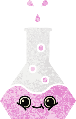 Bir insan tarafından çizilmiş bir deney şişesinin retro çizim tarzı karikatürü.