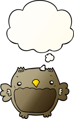 bir insan tarafından çizilmiş yumuşak eğimli düşünce baloncuğu olan çizgi film baykuşu