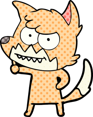 Bir insan tarafından çizilmiş sırıtan tilki çizgi filmi.