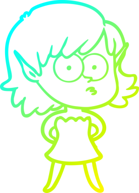 Bir insan tarafından çizilmiş soğuk gradyan çizgili çizgi filmdeki elf kızı.