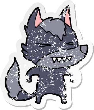 Bir insan tarafından çizilmiş kızgın bir kurt çizgi filminin sıkıntılı çıkartması.