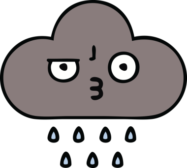Bir insan tarafından çizilmiş yağmur bulutunun şirin bir karikatürü.