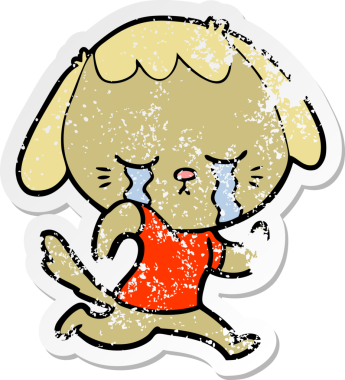 Bir insan tarafından çizilmiş ağlayan şirin bir köpek yavrusu çıkartması.