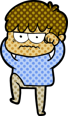 Bir insan tarafından çizilmiş sinirli çizgi film çocuğu.