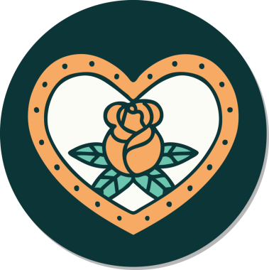 Geleneksel kalp stili dövme çıkartması ve bir insan tarafından çizilmiş çiçekler.