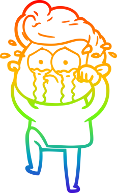 Bir insan tarafından çizilmiş ağlayan bir adamın çizdiği gökkuşağı gradyan çizgisi.