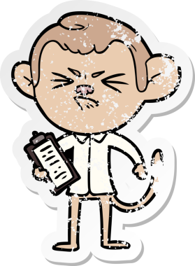 Bir insan tarafından çizilmiş kızgın bir maymunun sıkıntılı çıkartması.