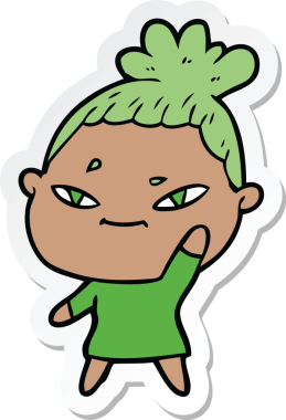 Bir insan tarafından çizilmiş bir karikatür kadının çıkartması.