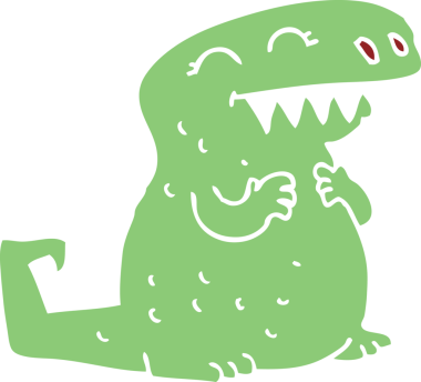 Düz renkli karikatür dinozoru bir insan çizmiş.