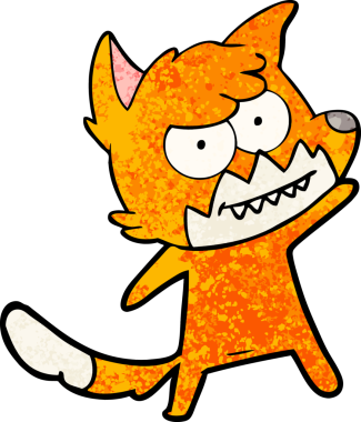 Bir insan tarafından çizilmiş sırıtan tilki çizgi filmi.