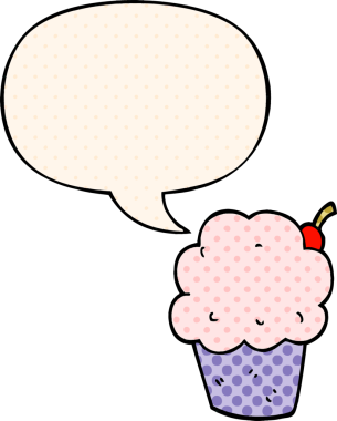 Bir insan tarafından çizilmiş çizgi roman tarzında konuşma balonlu kek.