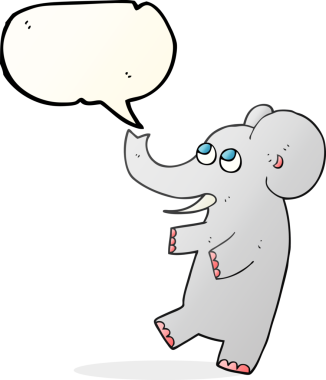 Bir insan tarafından çizilmiş serbest konuşma balonu karikatürü şirin fil.