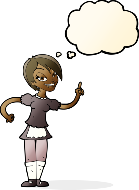 Çizgi film garsonu bir insan tarafından çizilmiş düşünce balonuyla sipariş alıyor.