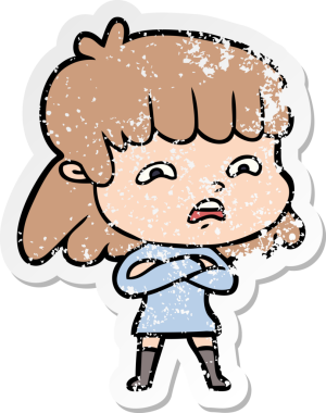 Bir insan tarafından çizilmiş endişeli bir karikatür çıkartması.