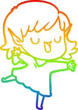 Gökkuşağı gradyan çizgi çizimi bir insan tarafından çizilmiş bir elf kızı