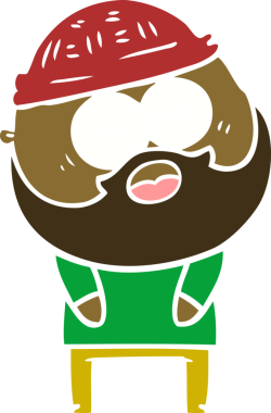 Düz renkli çizgi film sakallı adam bir insan tarafından çizilmiş.