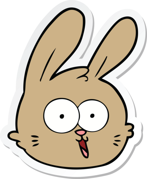 Bir insan tarafından çizilmiş tavşan suratlı karikatür çıkartması.