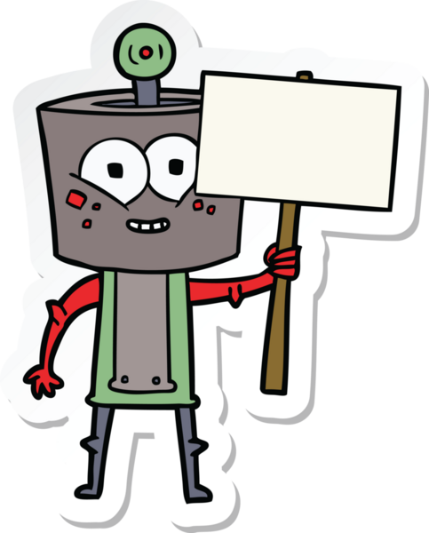 Bir insan tarafından çizilmiş mutlu çizgi film robotunun çıkartması.