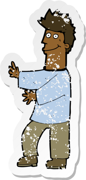 Bir insan tarafından çizilmiş mutlu bir adamın karikatür yapıştırması.