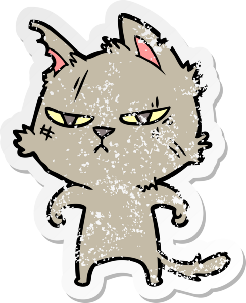 Bir insan tarafından çizilmiş sert bir çizgi film kedisinin sıkıntılı çıkartması.