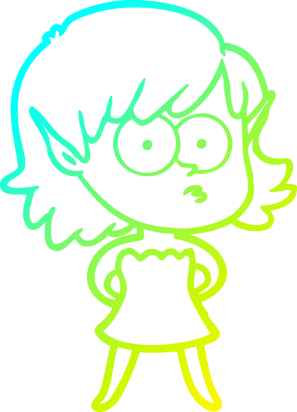 Bir insan tarafından çizilmiş soğuk gradyan çizgili çizgi filmdeki elf kızı.