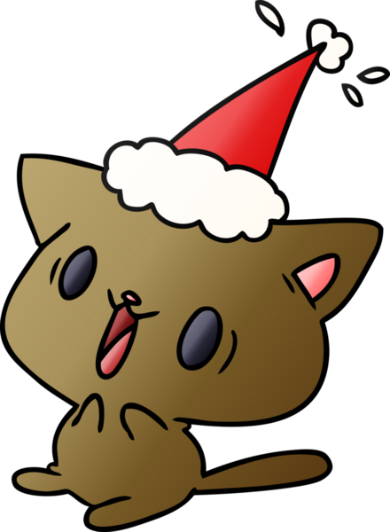 Bir insan tarafından çizilmiş kawaii kedisinin el çizimi gradyan çizgi filmi.