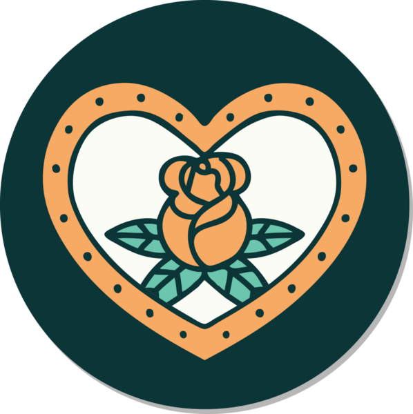 Geleneksel kalp stili dövme çıkartması ve bir insan tarafından çizilmiş çiçekler.