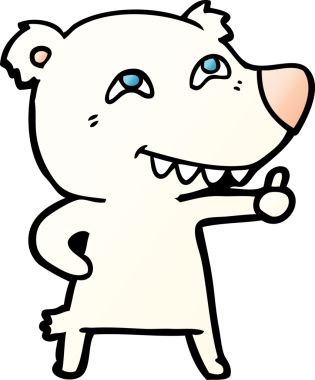 Karikatür kutup ayısı bir insan tarafından çizilmiş işaret veriyor.