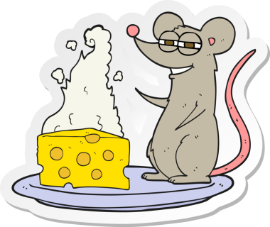 Bir insan tarafından çizilmiş peynirli çizgi film faresinin çıkartması.