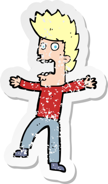 Bir insanın çizdiği korku dolu bir karikatürün gerilimli çıkartması.