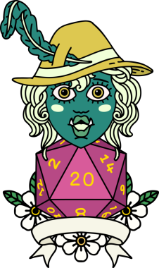 Retro Dövme Biçimi Bir insan tarafından çizilmiş 20 zarlı yarım ork ozanı