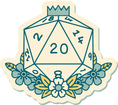 Bir insan tarafından çizilmiş geleneksel bir d20 dövmesi çıkartması.